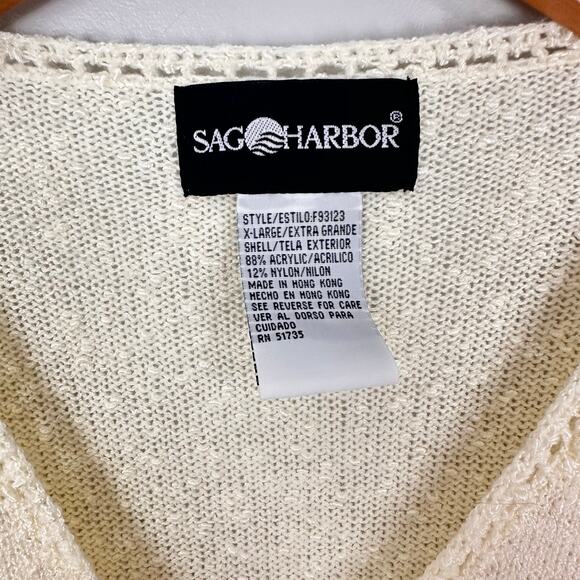 Vintage Sag Harbor Boulce Knit Cardigan Classic Prep Ecru Cream Sz XL Timeless - Picture 3 of 9